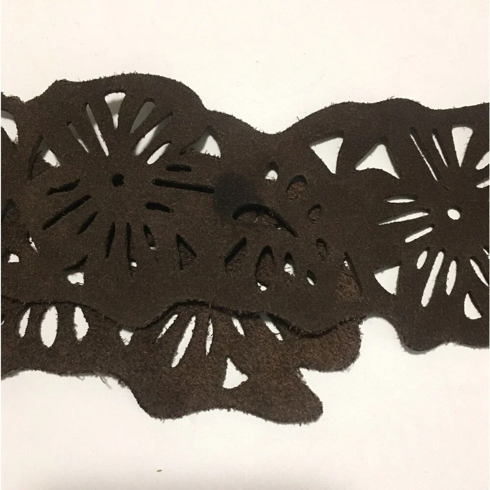 Prana Cut out Leather Belt Womens S/M Brown Suede Brass Ring Buckle